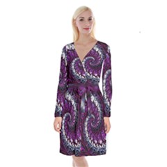 Fractal Background Swirl Art Skull Long Sleeve Velvet Front Wrap Dress by Pakrebo