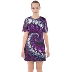 Fractal Background Swirl Art Skull Sixties Short Sleeve Mini Dress by Pakrebo