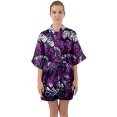 Fractal Background Swirl Art Skull Quarter Sleeve Kimono Robe by Pakrebo