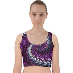 Fractal Background Swirl Art Skull Velvet Racer Back Crop Top by Pakrebo