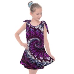 Fractal Background Swirl Art Skull Kids  Tie Up Tunic Dress by Pakrebo