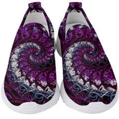 Fractal Background Swirl Art Skull Kids  Slip On Sneakers by Pakrebo