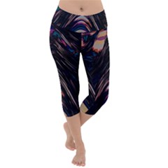 Pattern Texture Fractal Colorful Lightweight Velour Capri Yoga Leggings by Pakrebo