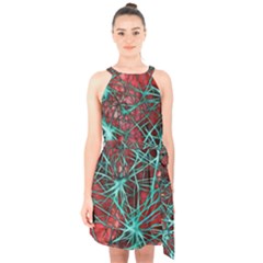 Nerves Cells Star Dendrites Sepia Halter Collar Waist Tie Chiffon Dress by Pakrebo