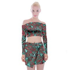 Nerves Cells Star Dendrites Sepia Off Shoulder Top With Mini Skirt Set by Pakrebo