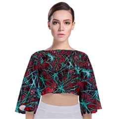 Nerves Cells Star Dendrites Sepia Tie Back Butterfly Sleeve Chiffon Top by Pakrebo