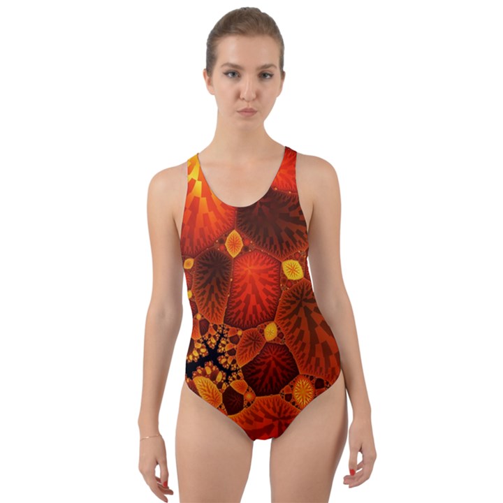 Leaf Autumn Nature Background Cut-Out Back One Piece Swimsuit