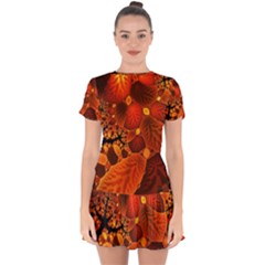 Leaf Autumn Nature Background Drop Hem Mini Chiffon Dress by Pakrebo