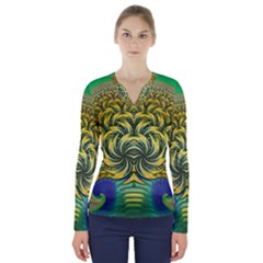 Fractal Tree Abstract Fractal Art V-neck Long Sleeve Top by Pakrebo