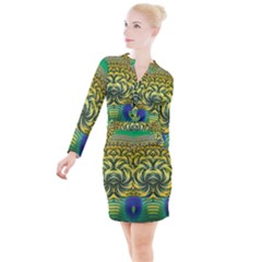 Fractal Tree Abstract Fractal Art Button Long Sleeve Dress by Pakrebo