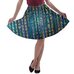 Binary Null One Digital Blue A-line Skater Skirt by Pakrebo