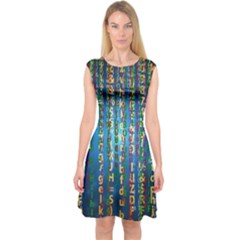 Binary Null One Digital Blue Capsleeve Midi Dress by Pakrebo