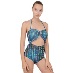 Binary Null One Digital Blue Scallop Top Cut Out Swimsuit by Pakrebo