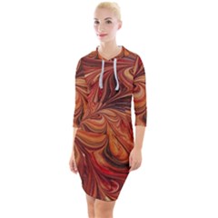 Marbled Paper Mottle Color Movement Quarter Sleeve Hood Bodycon Dress by Pakrebo