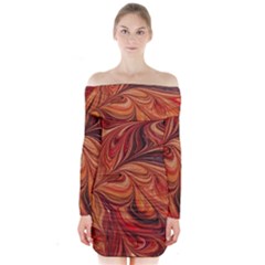 Marbled Paper Mottle Color Movement Long Sleeve Off Shoulder Dress by Pakrebo