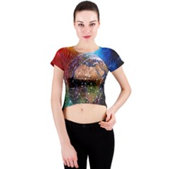 Network Earth Block Chain Globe Crew Neck Crop Top by Pakrebo