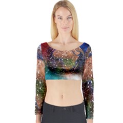 Network Earth Block Chain Globe Long Sleeve Crop Top by Pakrebo