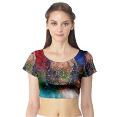 Network Earth Block Chain Globe Short Sleeve Crop Top by Pakrebo