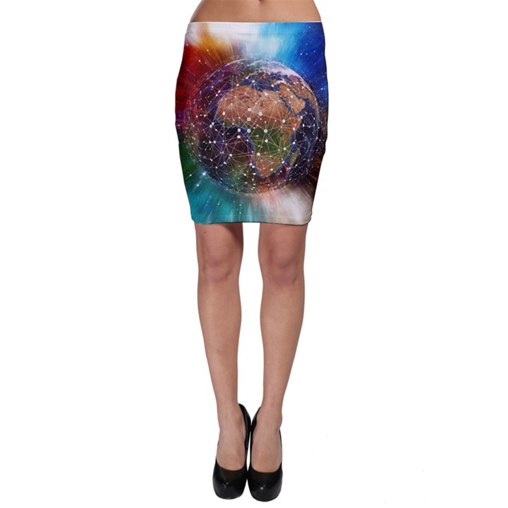 Network Earth Block Chain Globe Bodycon Skirt