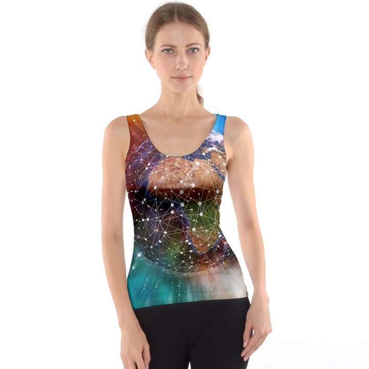 Network Earth Block Chain Globe Tank Top