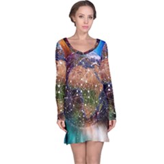 Network Earth Block Chain Globe Long Sleeve Nightdress by Pakrebo