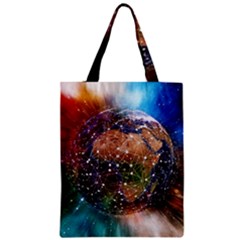 Network Earth Block Chain Globe Zipper Classic Tote Bag by Pakrebo