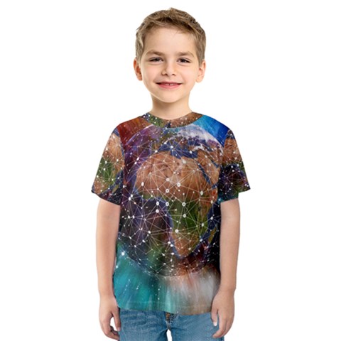 Network Earth Block Chain Globe Kids  Sport Mesh Tee by Pakrebo