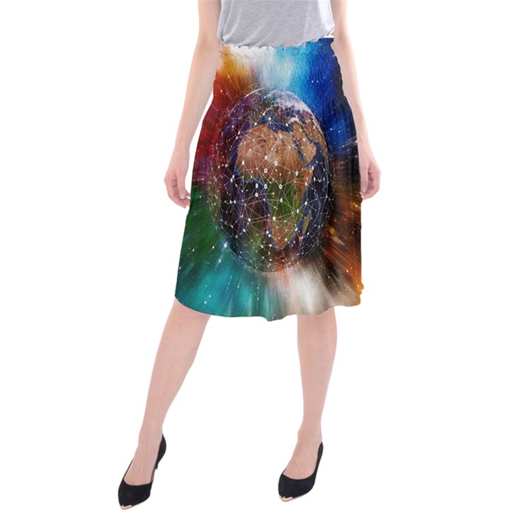 Network Earth Block Chain Globe Midi Beach Skirt