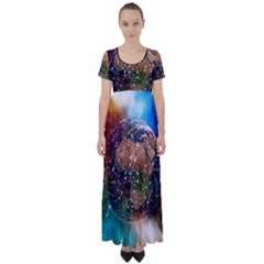 Network Earth Block Chain Globe High Waist Short Sleeve Maxi Dress by Pakrebo