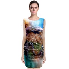 Network Earth Block Chain Globe Sleeveless Velvet Midi Dress by Pakrebo