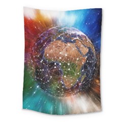 Network Earth Block Chain Globe Medium Tapestry by Pakrebo