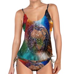 Network Earth Block Chain Globe Tankini Set by Pakrebo