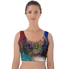 Network Earth Block Chain Globe Velvet Crop Top by Pakrebo