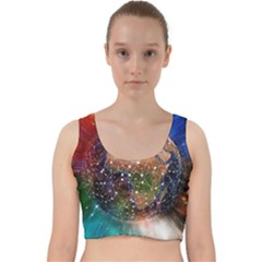 Network Earth Block Chain Globe Velvet Racer Back Crop Top by Pakrebo