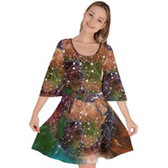 Network Earth Block Chain Globe Velour Kimono Dress by Pakrebo