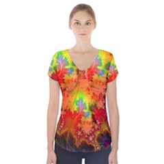 Background Abstract Color Form Short Sleeve Front Detail Top by Pakrebo