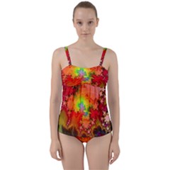 Background Abstract Color Form Twist Front Tankini Set by Pakrebo