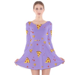 Pizza Pattern Violet Pepperoni Cheese Funny Slices Long Sleeve Velvet Skater Dress by genx