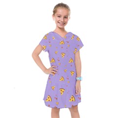 Pizza Pattern Violet Pepperoni Cheese Funny Slices Kids  Drop Waist Dress by genx