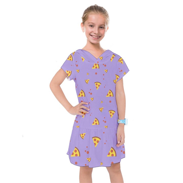 Pizza Pattern Violet pepperoni cheese funny slices Kids  Drop Waist Dress