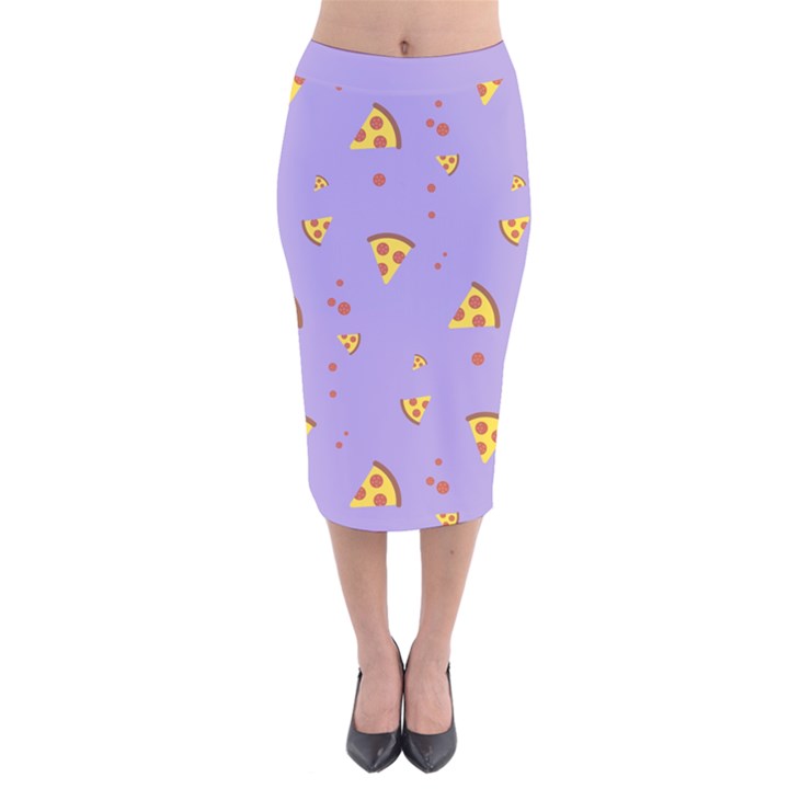 Pizza Pattern Violet pepperoni cheese funny slices Velvet Midi Pencil Skirt