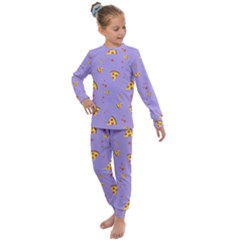 Pizza Pattern Violet Pepperoni Cheese Funny Slices Kids  Long Sleeve Set  by genx