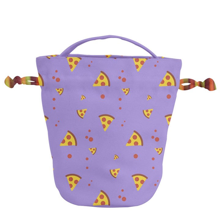 Pizza Pattern Violet pepperoni cheese funny slices Drawstring Bucket Bag