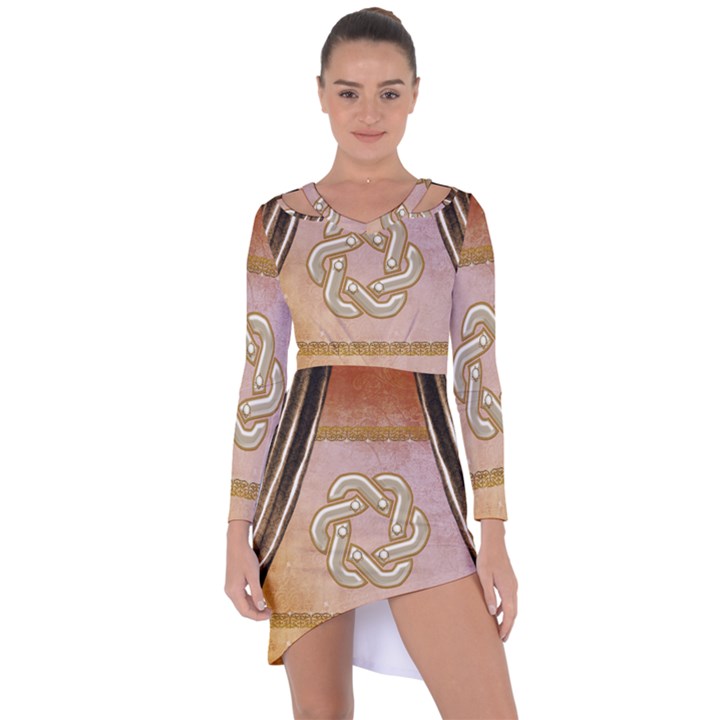 Decorative Celtic Knot Asymmetric Cut-Out Shift Dress