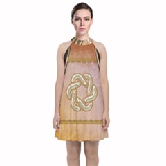 Decorative Celtic Knot Velvet Halter Neckline Dress  by FantasyWorld7