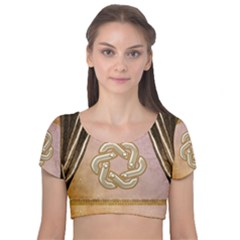 Decorative Celtic Knot Velvet Short Sleeve Crop Top  by FantasyWorld7