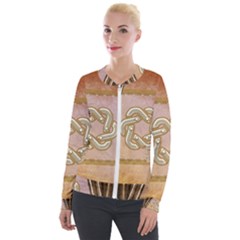 Decorative Celtic Knot Velour Zip Up Jacket