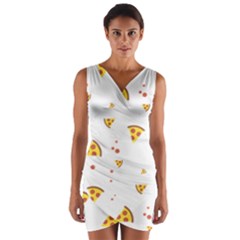 Pizza Pattern Pepperoni Cheese Funny Slices Wrap Front Bodycon Dress by genx