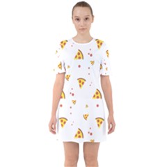 Pizza Pattern Pepperoni Cheese Funny Slices Sixties Short Sleeve Mini Dress by genx