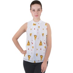 Pizza Pattern Pepperoni Cheese Funny Slices Mock Neck Chiffon Sleeveless Top by genx